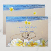 PixDezines Hearts+Plumeria in Zand Save The Date (Voorkant / Achterkant)