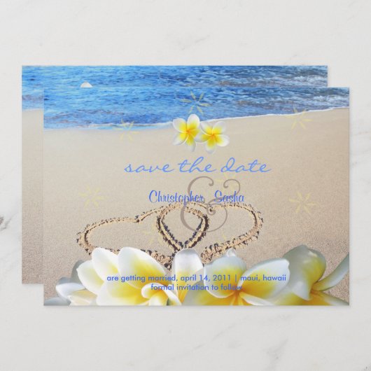 PixDezines Hearts+Plumeria in Zand Save The Date (Voorkant / Achterkant)