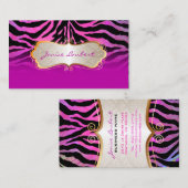 PixDezines heet roze zebra+goudversierlabel Visitekaartje (Voorkant / Achterkant)
