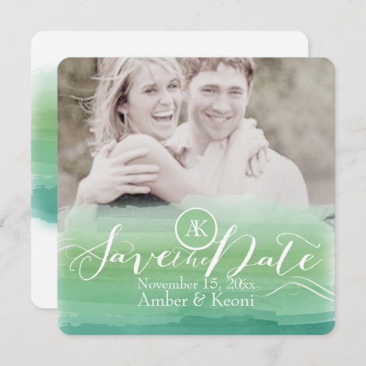 PixDezines hemlock groen/waterverf affect Save The Date (Voorkant / Achterkant)