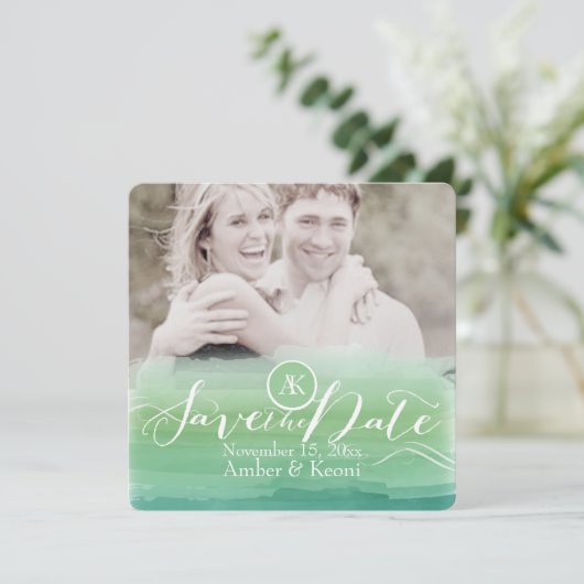 PixDezines hemlock groen/waterverf affect Save The Date (Staand voorkant)