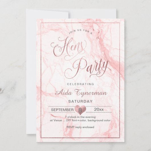 PixDezines Hen Party Nep Rose Goud Script+Marmer Kaart (Voorkant)