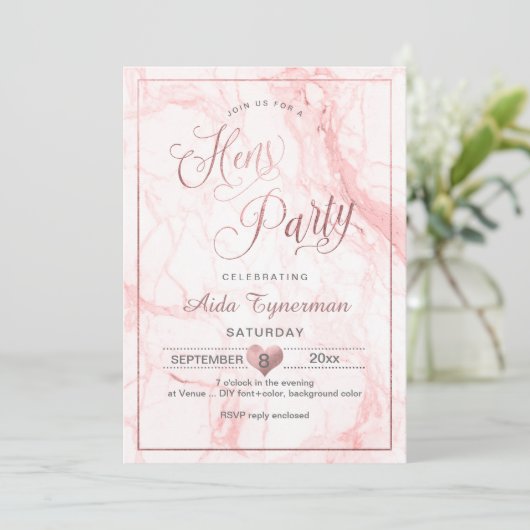 PixDezines Hen Party Nep Rose Goud Script+Marmer Kaart (Staand voorkant)