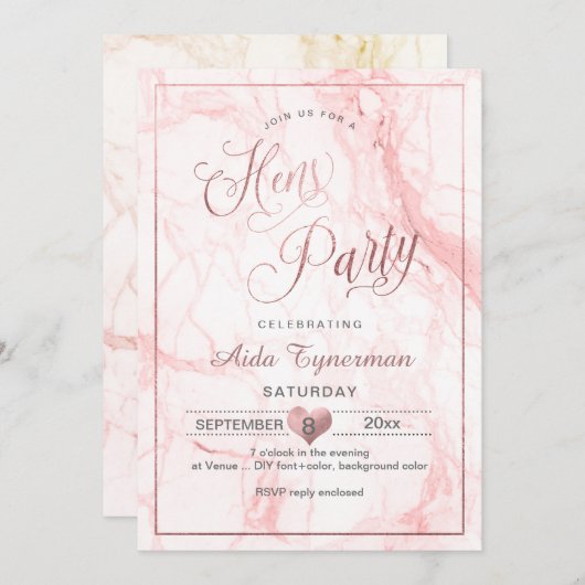 PixDezines Hen Party Nep Rose Goud Script+Marmer Kaart (Voorkant / Achterkant)
