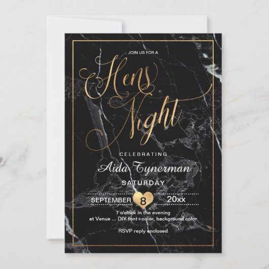PixDezines Hens Night Faux Gold Script + Marmer Kaart (Voorkant)