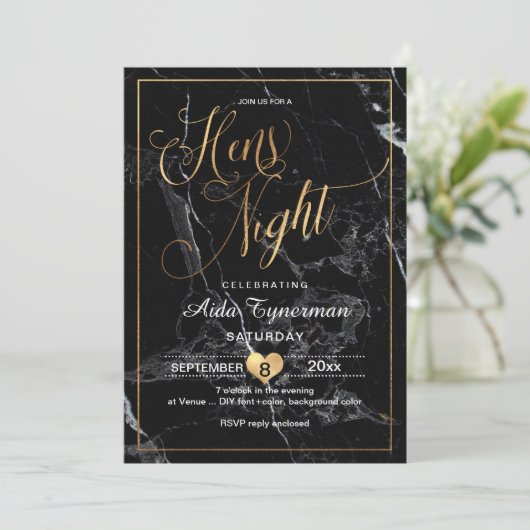 PixDezines Hens Night Faux Gold Script + Marmer Kaart (Staand voorkant)