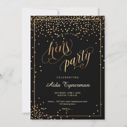 PixDezines Hens Party Faux Gold Confetti Kaart (Voorkant)