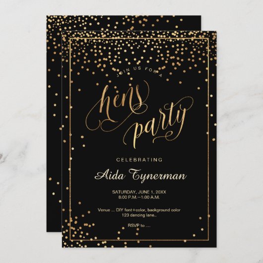 PixDezines Hens Party Faux Gold Confetti Kaart (Voorkant / Achterkant)