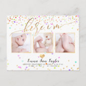 PixDezines Here I'm Birth Announcement/Confetti Aankondigingskaart (Voorkant)