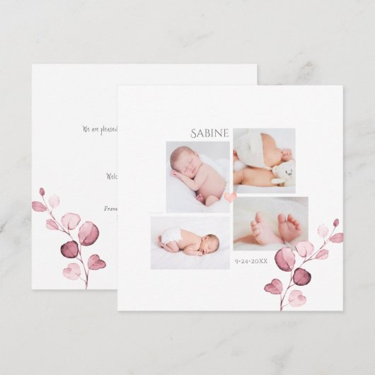 PixDezines Herfst Eucalyptus Birth Announding Kaart (Voorkant / Achterkant)