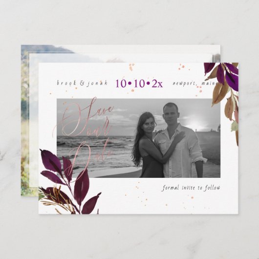 PixDezines Herfst Foliage Bewaar onze datum Briefkaart (Voorkant / Achterkant)