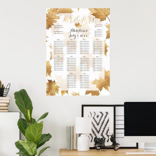 PixDezines Herfst Foliage/Faux Gold/Seating Chart Poster (Thuiskantoor)