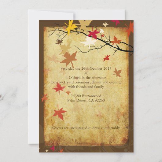 PixDezines  herfst uitnodigingen/paardebladeren Kaart (Achterkant)