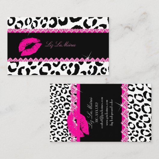 PixDezines hete lippen + bruisende luipaard Visitekaartje (Voorkant / Achterkant)
