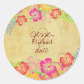PixDezines  Hibicus Leis Ronde Sticker (Voorkant)