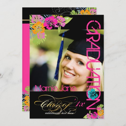 PixDezines Hibiscus/2014 Afstuderen/dij kleuren Kaart (Voorkant / Achterkant)