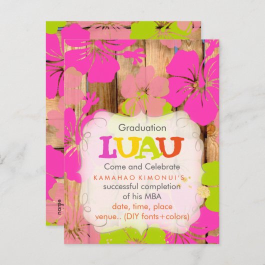 PixDezines hibiscus/afstuderen/luau/DIYevent Uitnodiging Briefkaart (Voorkant / Achterkant)