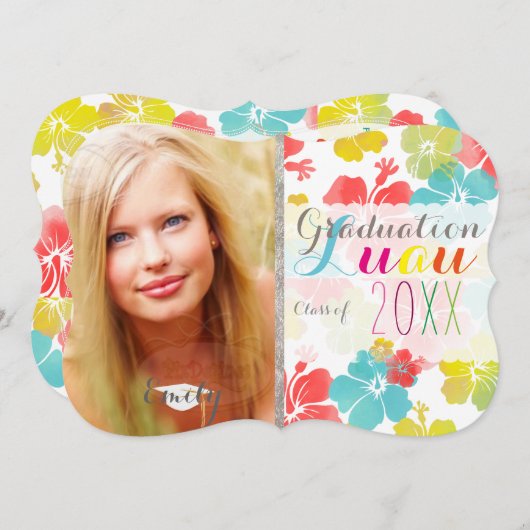 PixDezines Hibiscus Afstuderen Luau Kaart (Voorkant / Achterkant)