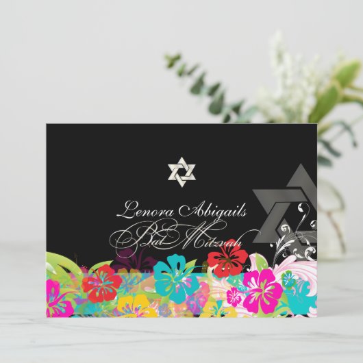 PixDezines hibiscus/Bat Mitzvah Kaart (Staand voorkant)
