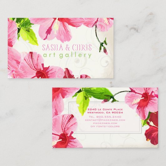 PixDezines hibiscus/digitale waterverf/oud papier Visitekaartje (Voorkant / Achterkant)