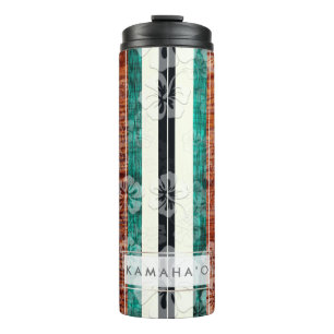 PixDezines Hibiscus Faux Koa Wood Longboard Thermosbeker