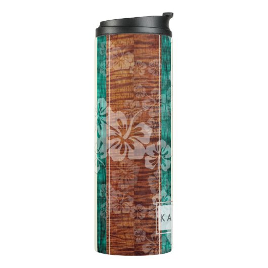 PixDezines Hibiscus Faux Koa Wood Longboard Thermosbeker (Gedraaid links)
