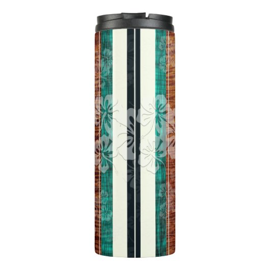 PixDezines Hibiscus Faux Koa Wood Longboard Thermosbeker (Achterkant)