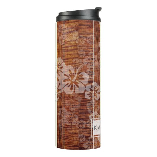 PixDezines Hibiscus Faux Koa Wood Longboard Thermosbeker (Gedraaid links)