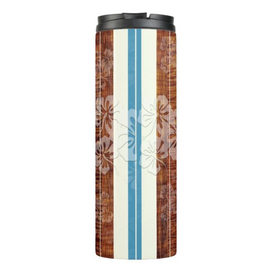 PixDezines Hibiscus Faux Koa Wood Longboard Thermosbeker (Achterkant)