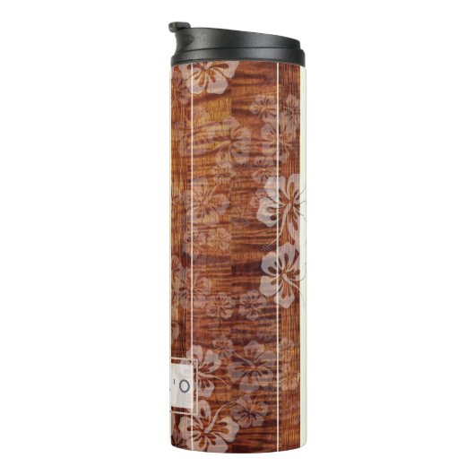 PixDezines Hibiscus Faux Koa Wood Longboard Thermosbeker (Geroteerd rechts)