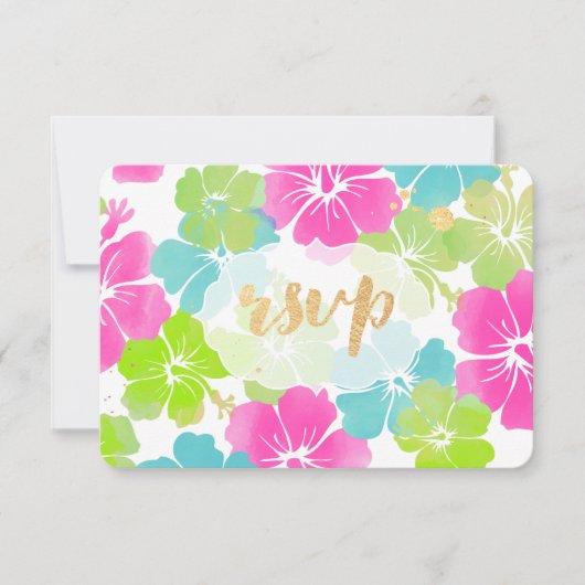 PixDezines hibiscus/floraal/rsvp RSVP Kaartje (Voorkant)
