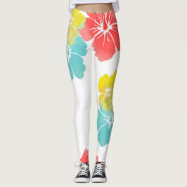 PixDezines Hibiscus/Geel/Oranje/Aquablauw/DIY acht Leggings
