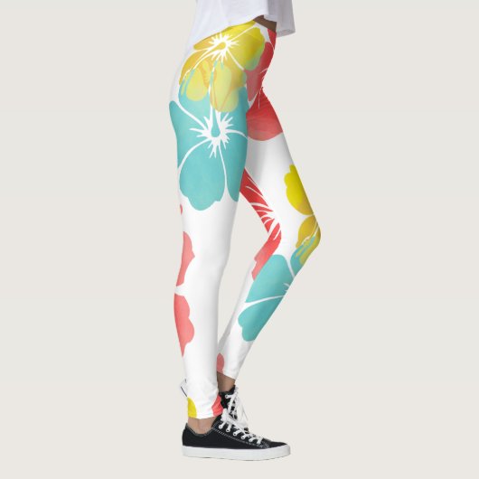 PixDezines Hibiscus/Geel/Sinaasappel/Aqua/DIY Acht Leggings (Rechts)