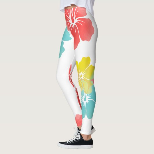PixDezines Hibiscus/Geel/Sinaasappel/Aqua/DIY Acht Leggings (Links)