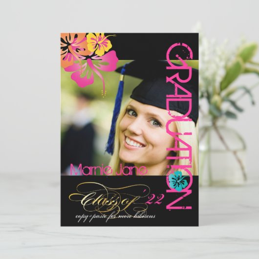 PixDezines HIBISCUS GRADUATION INVITATIONS Kaart (Staand voorkant)