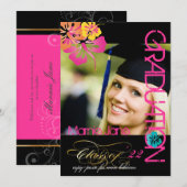 PixDezines HIBISCUS GRADUATION INVITATIONS Kaart (Voorkant / Achterkant)