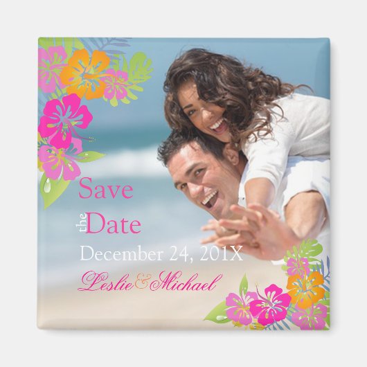 PixDezines hibiscus leis, Save the Date Magneet (Voorkant)