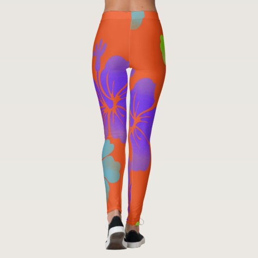 PixDezines Hibiscus/Limoen/Paarse/Aqua Leggings (Achterkant)