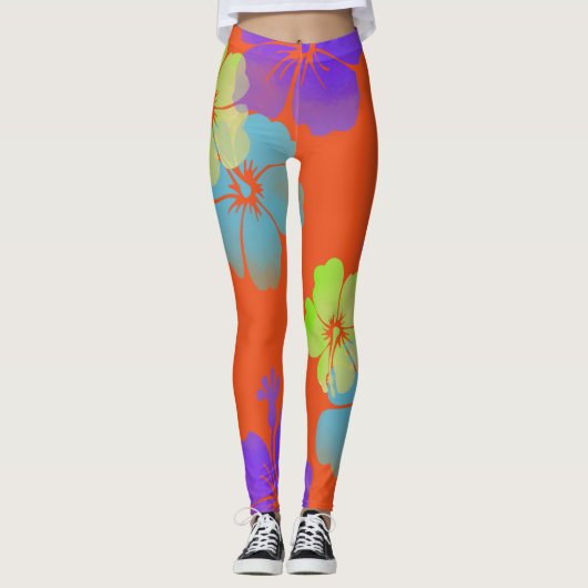 PixDezines Hibiscus/Limoen/Paarse/Aqua Leggings (Voorkant)