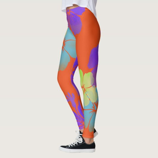 PixDezines Hibiscus/Limoen/Paarse/Aqua Leggings (Links)