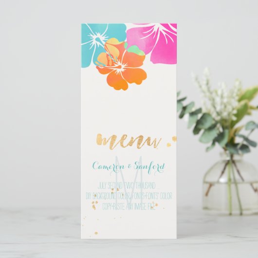 PixDezines Hibiscus Menu/Roze/Blauw/Sinaasappel Menu (Staand voorkant)