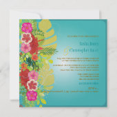 PixDezines Hibiscus+monstera/yellow+aqua Kaart (Achterkant)