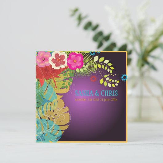 PixDezines Hibiscus+nstera/yellow+aqua Kaart (Staand voorkant)