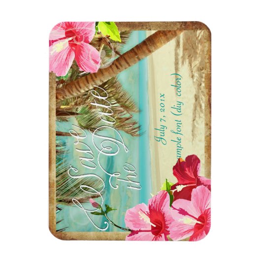 PixDezines hibiscus/ strand/datum opslaan Magneet (Verticaal)