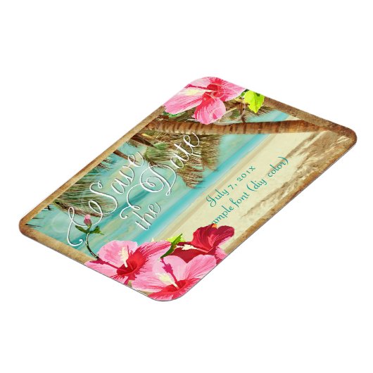 PixDezines hibiscus/ strand/datum opslaan Magneet (Linkerzijde)