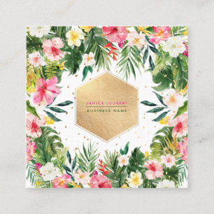 PixDezines Hibiscus Tropisch Oerwoud Vierkante Visitekaartje