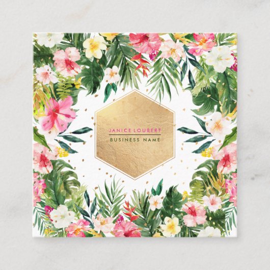 PixDezines Hibiscus Tropisch Oerwoud Vierkante Visitekaartje (Voorkant)