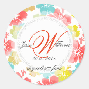 PixDezines hibiscus/watercolor-effect Ronde Sticker