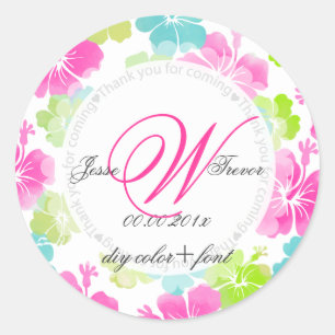 PixDezines hibiscus/waterverf beïnvloeden Ronde Sticker
