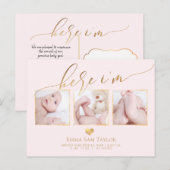 PixDezines Hier ben ik geboorte aankondiging/hart Aankondigingskaart (Voorkant / Achterkant)